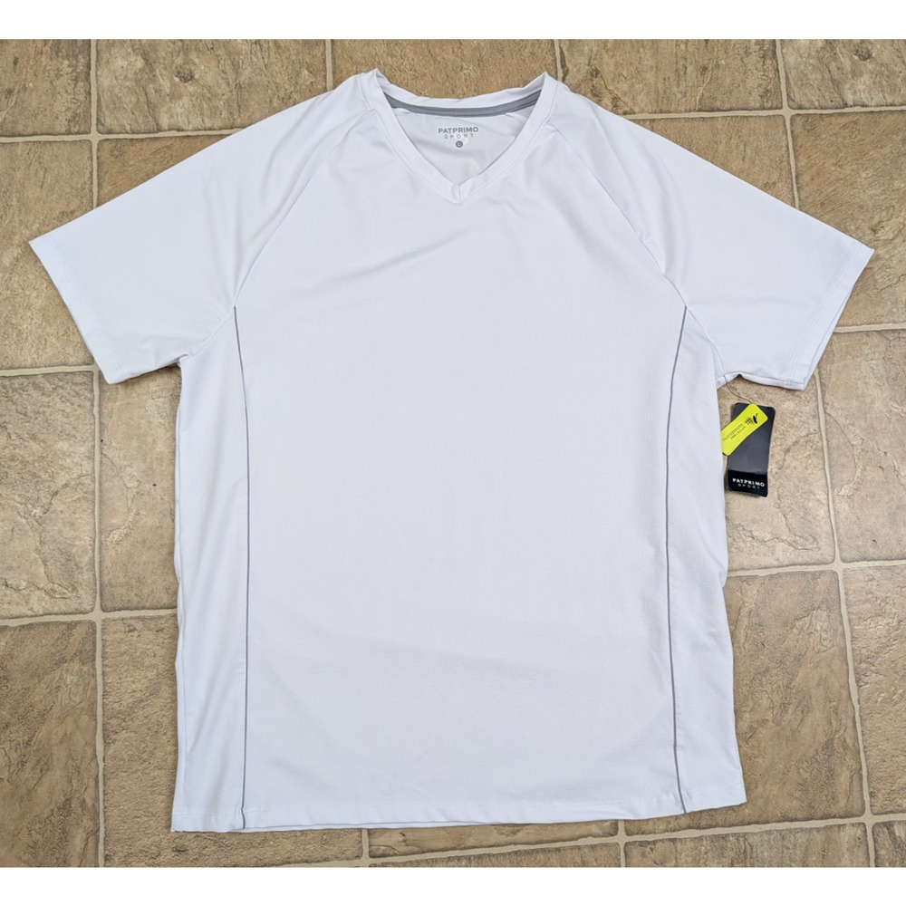New Patprimo Sport sz L men's Compression Top white short sleeves stretchy 0001
